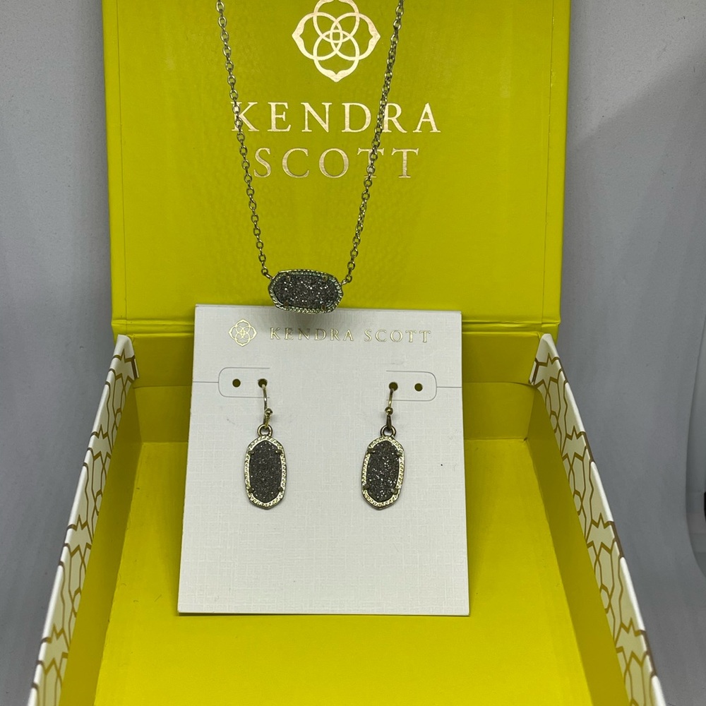 Lee Drop Earrings with Elisa Pendant and Druzy stone.